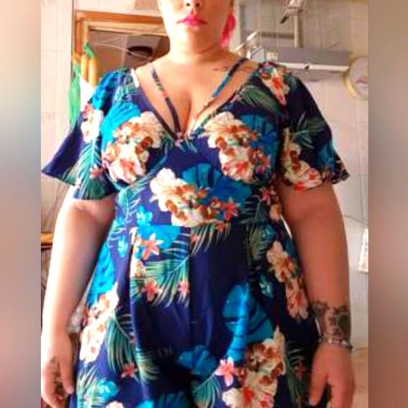 Plus size tropical romper sz 0X - Picture 5 of 6